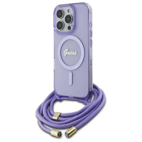 Guess Crossbody Cord Script MagSafe Case for iPhone 16 Pro Max - Purple - Cell phone cases and covers<<<HurtelXML