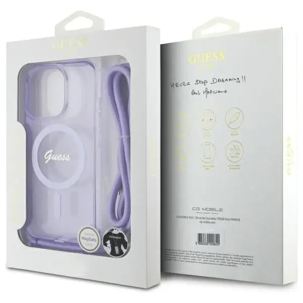 Guess Crossbody Cord Script MagSafe Case for iPhone 16 Pro - Purple - Cell phone cases and covers<<<HurtelXML