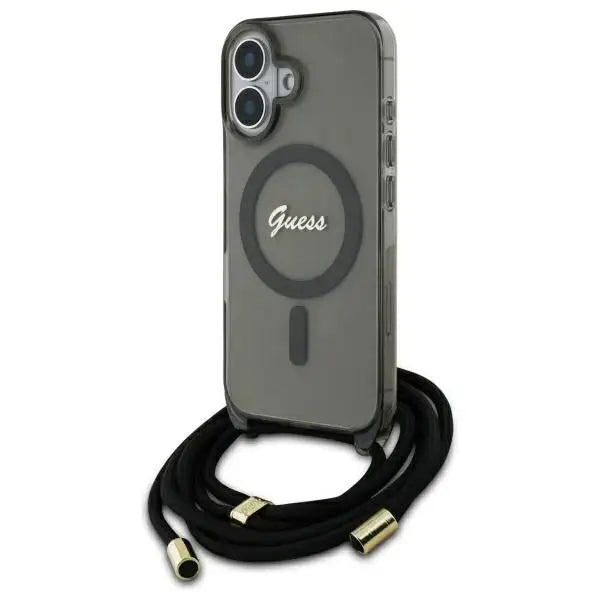 Guess Crossbody Cord Script MagSafe iPhone 16 Case - Black - Cell phone cases and covers<<<HurtelXML