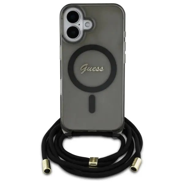 Guess Crossbody Cord Script MagSafe iPhone 16 Case - Black - Cell phone cases and covers<<<HurtelXML