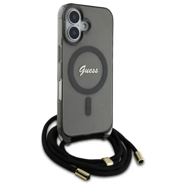 Guess Crossbody Cord Script MagSafe iPhone 16 Case - Black - Cell phone cases and covers<<<HurtelXML