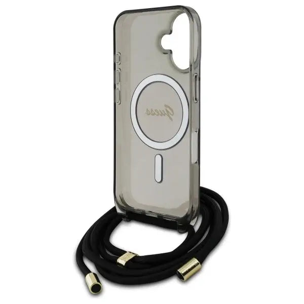 Guess Crossbody Cord Script MagSafe iPhone 16 Case - Black - Cell phone cases and covers<<<HurtelXML