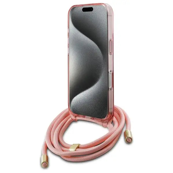 Guess Crossbody Cord Script MagSafe iPhone 16 Case - Pink - Cell phone cases and covers<<<HurtelXML