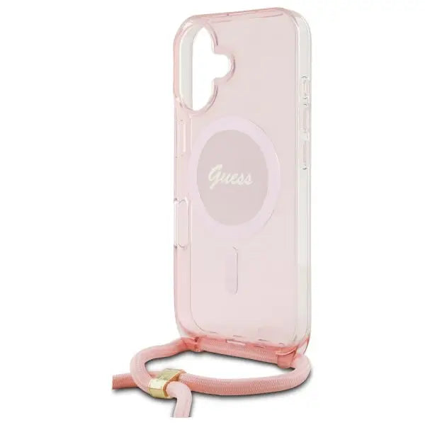 Guess Crossbody Cord Script MagSafe iPhone 16 Case - Pink - Cell phone cases and covers<<<HurtelXML