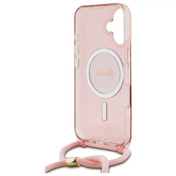 Guess Crossbody Cord Script MagSafe iPhone 16 Case - Pink - Cell phone cases and covers<<<HurtelXML
