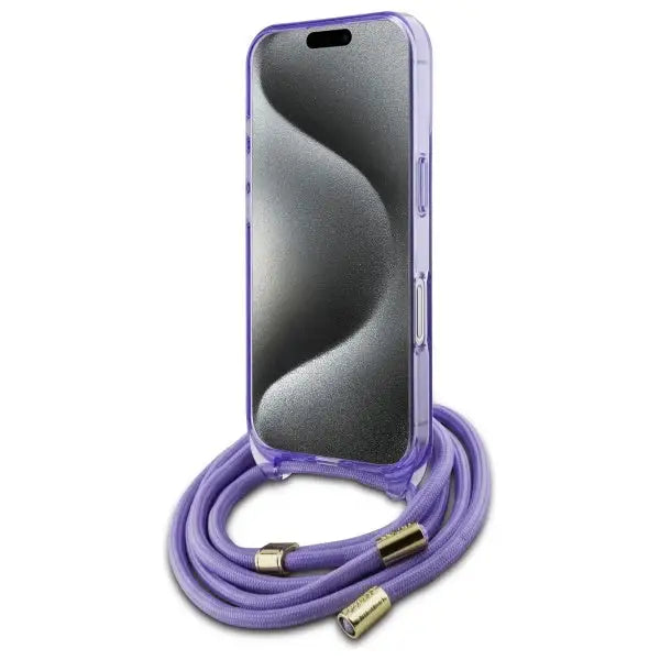 Guess Crossbody Cord Script MagSafe iPhone 16 Case - Purple - Cell phone cases and covers<<<HurtelXML