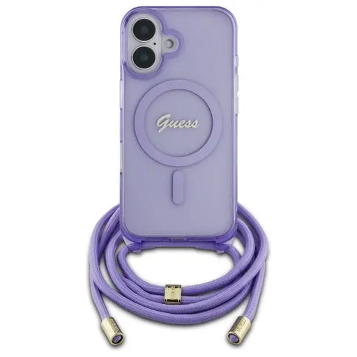 Guess Crossbody Cord Script MagSafe iPhone 16 Case - Purple - Cell phone cases and covers<<<HurtelXML