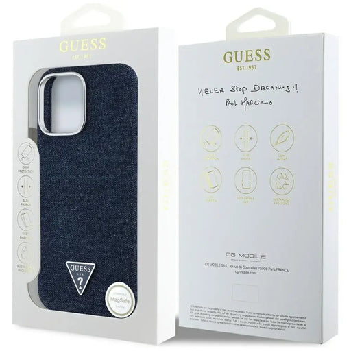 Guess Denim Triangle Logo MagSafe iPhone 16 Pro Max Case - Blue - Cell phone cases and covers<<<HurtelXML