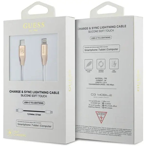 Guess Ebossed Logo USB-C / Lightning cable 1.5m fast charging - gold - Cell phone cables<<<HurtelXML