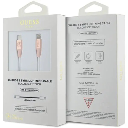 Guess Ebossed Logo USB-C / Lightning Cable 1.5m Fast Charging - Pink - Cell phone cables<<<HurtelXML