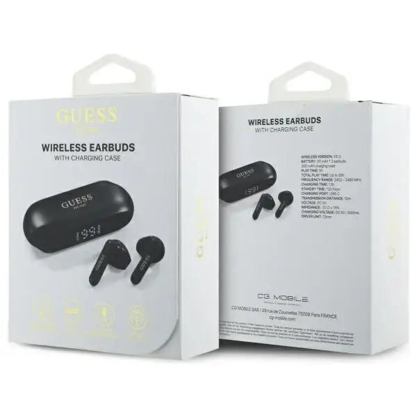 Guess Elongated Metallic Printed Logo Bluetooth TWS Headphones + Docking Station - Black - Headphones