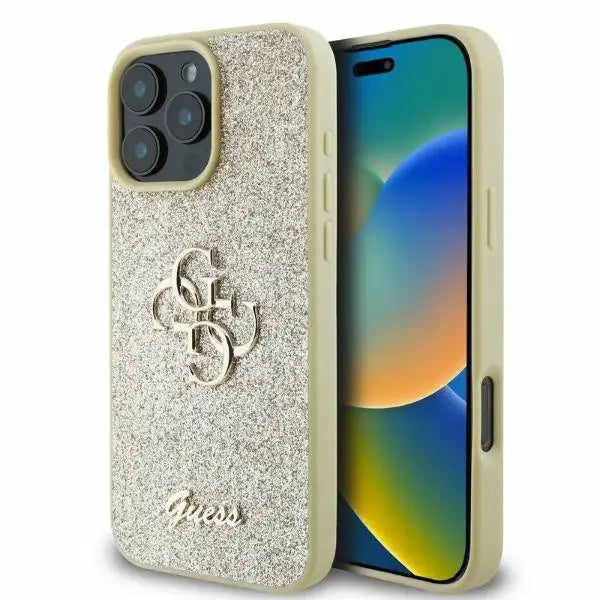 Guess Fixed Glitter Big 4G case for iPhone 16 Pro Max - gold - Cell phone cases and covers<<<HurtelXML