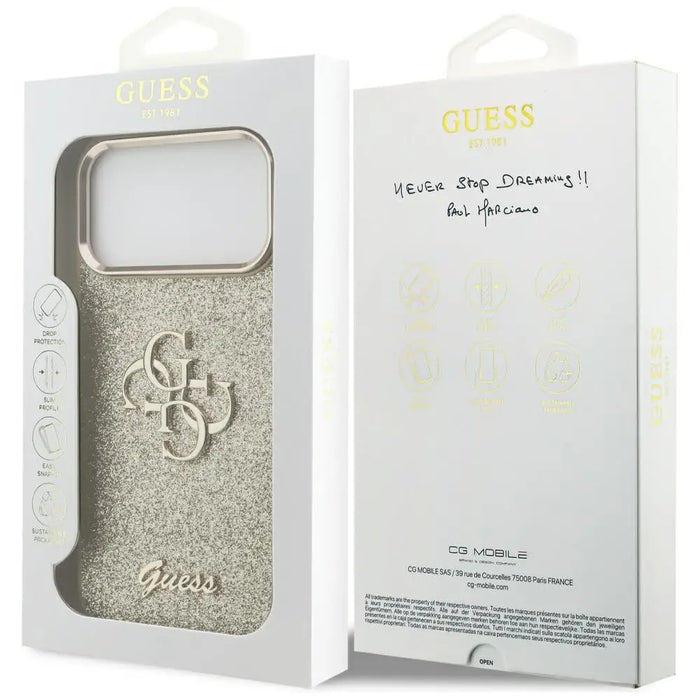 Guess Fixed Glitter Big 4G Metal Frame case for iPhone 17 Pro Max - gold - Cell phone cases and covers<<<HurtelXML