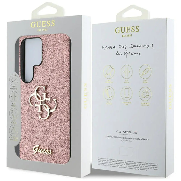 Guess Fixed Glitter Big 4G Metal Logo Case for Samsung Galaxy S25 Ultra Pink - Cell phone cases and covers<<<HurtelXML