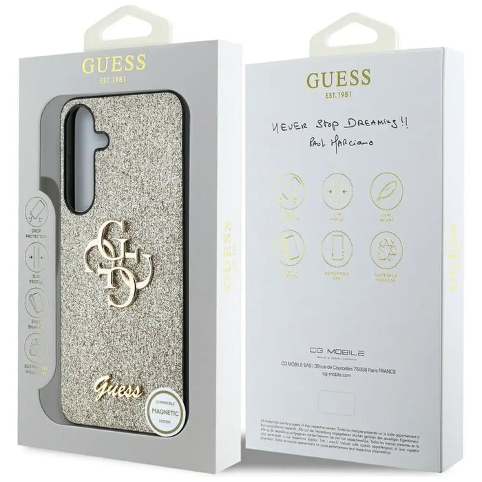 Guess Fixed Glitter Big 4G Metal Logo case for Samsung Galaxy S25 gold - Cell phone cases and covers<<<HurtelXML