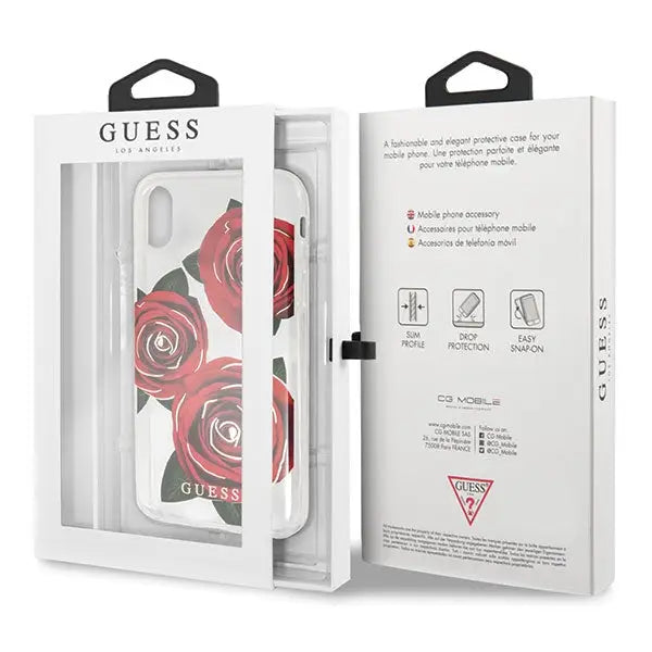 Guess Flower Desire Red Rose iPhone X Case - Transparent - Cell phone cases and covers<<<HurtelXML
