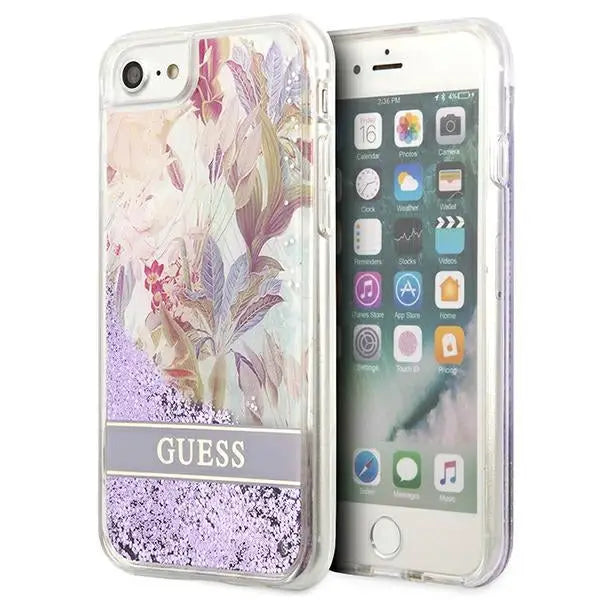 Guess Flower Liquid Glitter case for iPhone SE 2022 / SE 2020 / 7 / 8 - purple - Cell phone cases and covers<<<HurtelXML