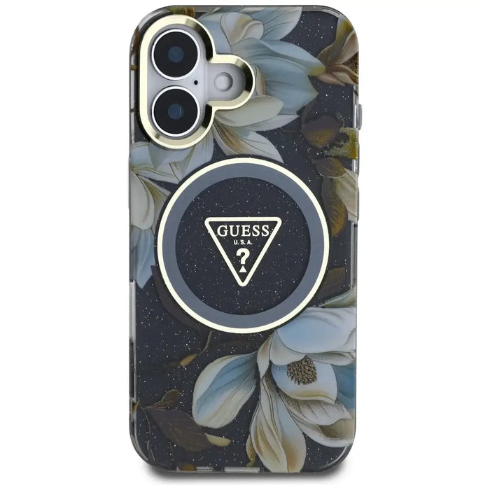 Guess Glitter Flowers Triangle Buttons MagSafe case for iPhone 16 black - Cell phone cases and covers<<<HurtelXML