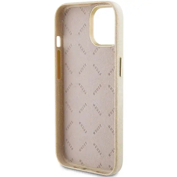 Guess Glitter Glossy Script case for iPhone 15 - gold - Cell phone cases and covers<<<HurtelXML