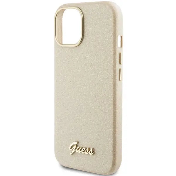 Guess Glitter Glossy Script case for iPhone 15 - gold - Cell phone cases and covers<<<HurtelXML