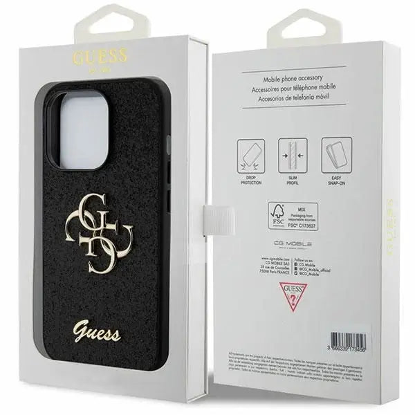 Guess Glitter Script Big 4G case for iPhone 15 Pro - black - Cell phone cases and covers<<<HurtelXML