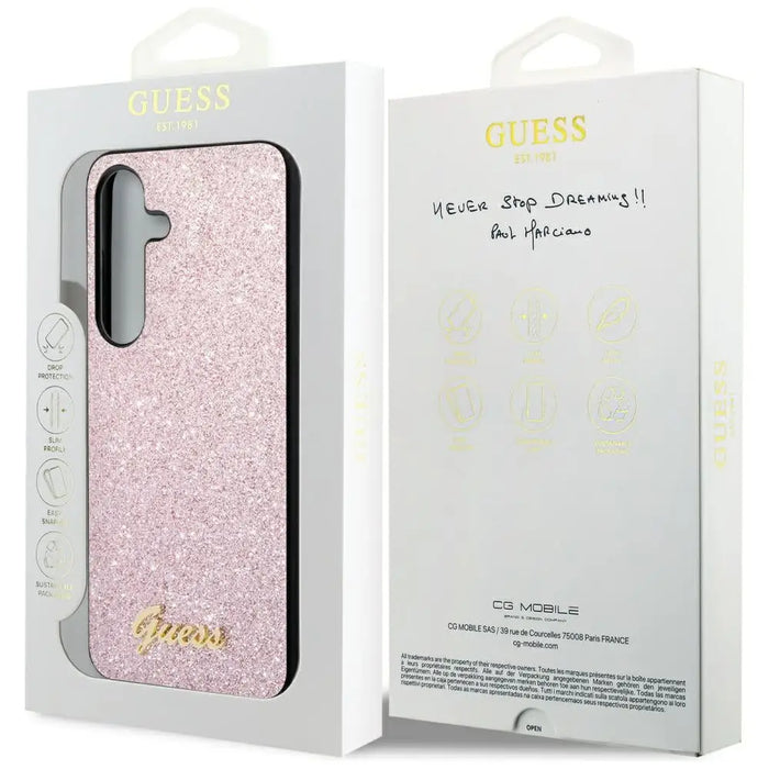Guess Glitter Script case for Samsung Galaxy S24 - pink - Cell phone cases and covers<<<HurtelXML