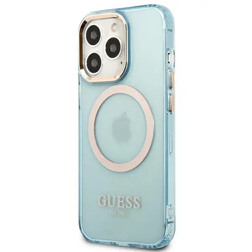 Guess Gold Outline Translucent MagSafe case for iPhone 13 Pro / iPhone 13 - blue - Cell phone cases