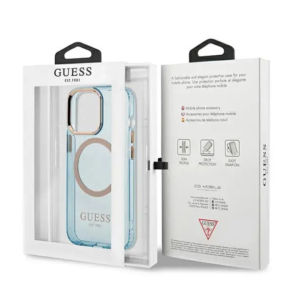 Guess Gold Outline Translucent MagSafe case for iPhone 13 Pro / iPhone 13 - blue - Cell phone cases