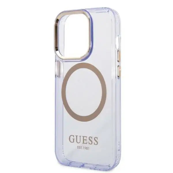 Guess Gold Outline Translucent MagSafe Case for iPhone 14 Pro Max 6.7’’ - Purple - Cell phone cases