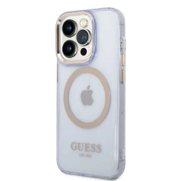 Guess Gold Outline Translucent MagSafe Case for iPhone 14 Pro Max 6.7’’ - Purple - Cell phone cases