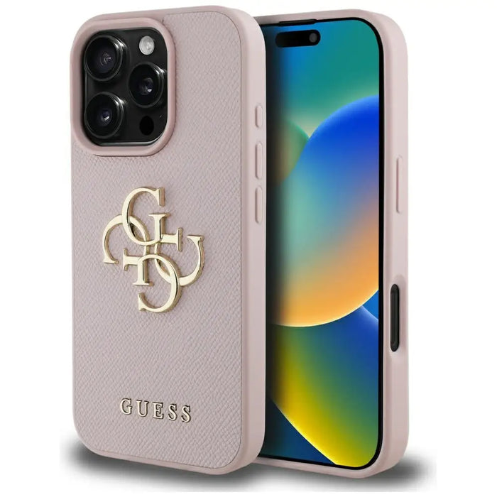 Guess Grained Big 4G Logo Small Classic Logo Case for iPhone 16 Pro Max - Pink - Cell phone cases and covers<<<HurtelXML