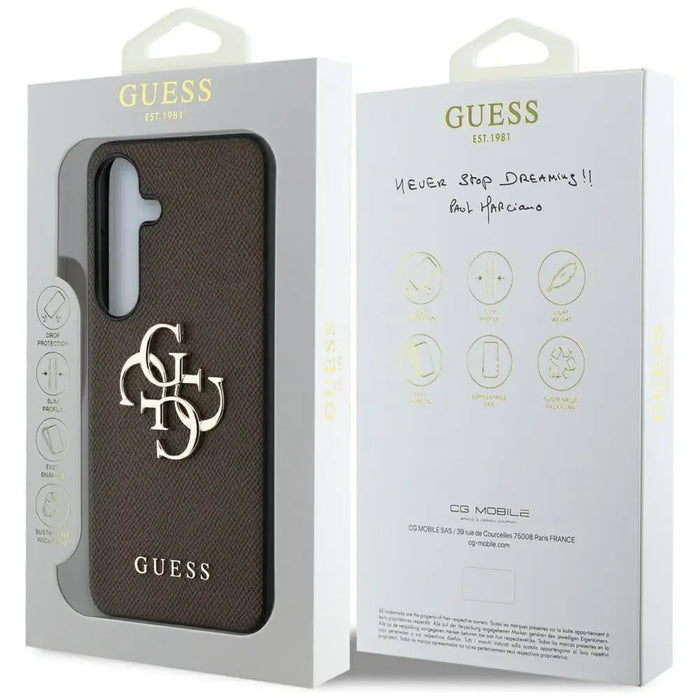 Guess Grained Big 4G Logo Small Classic Logo case for Samsung Galaxy S25 Plus brown - Cell phone cases