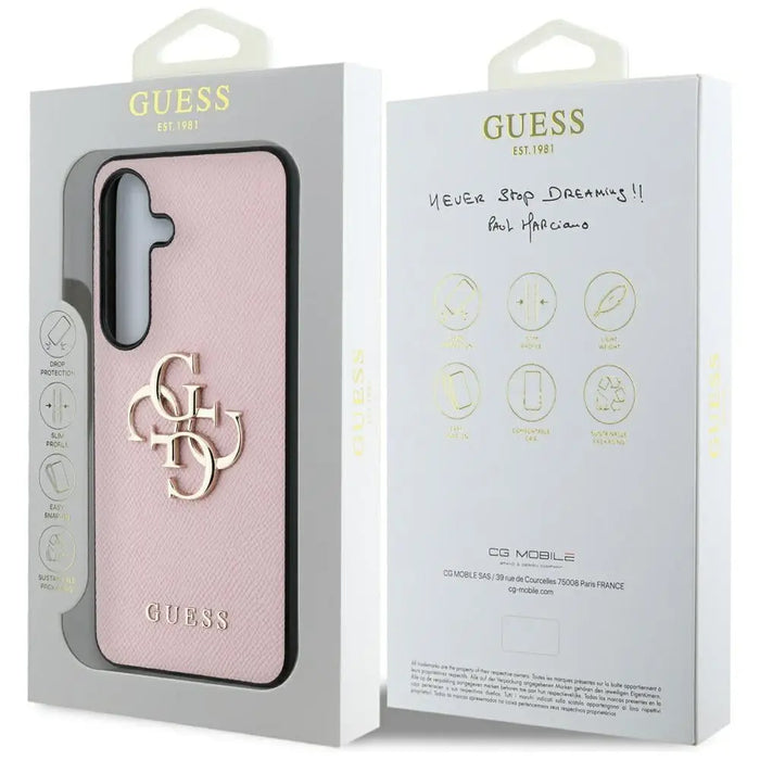 Guess Grained Big 4G Logo Small Classic Logo case for Samsung Galaxy S25 Plus pink - Cell phone cases