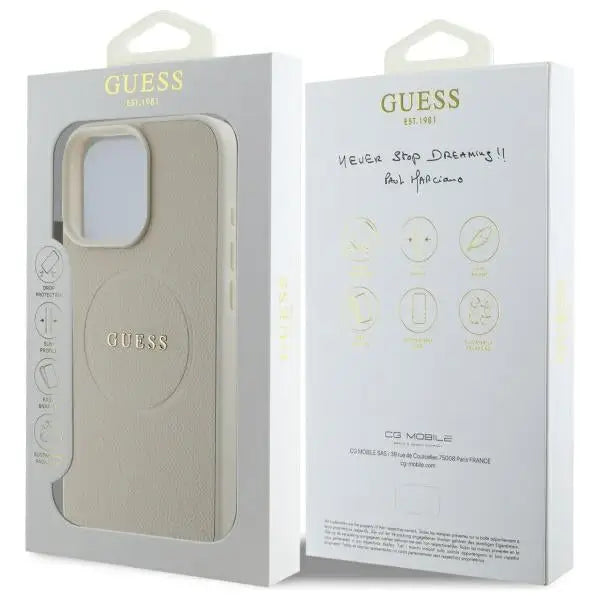Guess Grained Gold Ring MagSafe case for iPhone 16 Pro Max - beige - Cell phone cases and covers<<<HurtelXML