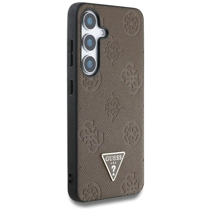 Guess Grained Hot Stamp Peony Pattern Triangle Logo MagSafe Case for Samsung Galaxy S25 - Brown - Cell phone cases