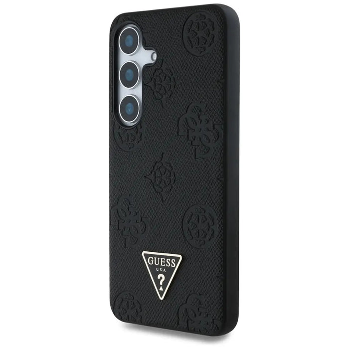 Guess Grained Hot Stamp Peony Pattern Triangle Logo MagSafe Case for Samsung Galaxy S25 Black - Cell phone cases