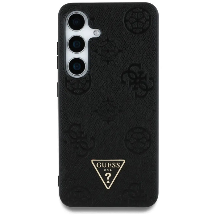 Guess Grained Hot Stamp Peony Pattern Triangle Logo MagSafe Case for Samsung Galaxy S25 Black - Cell phone cases