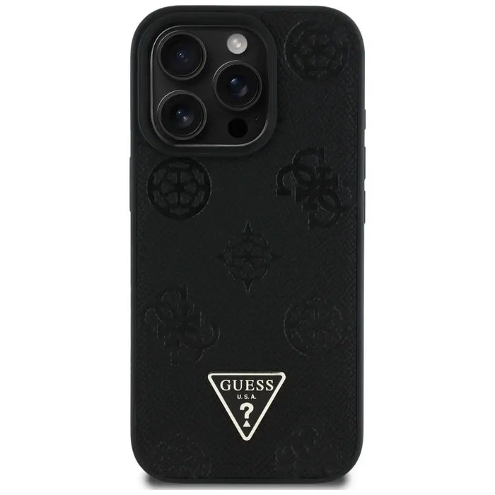 Guess Grained Hot Stamp Peony Triangle Logo MagSafe Case for iPhone 16 Pro - Black - Cell phone cases