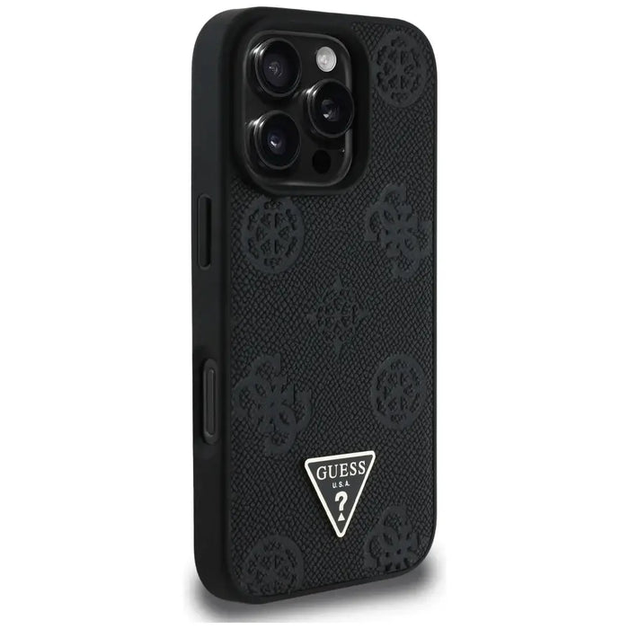 Guess Grained Hot Stamp Peony Triangle Logo MagSafe Case for iPhone 16 Pro - Black - Cell phone cases