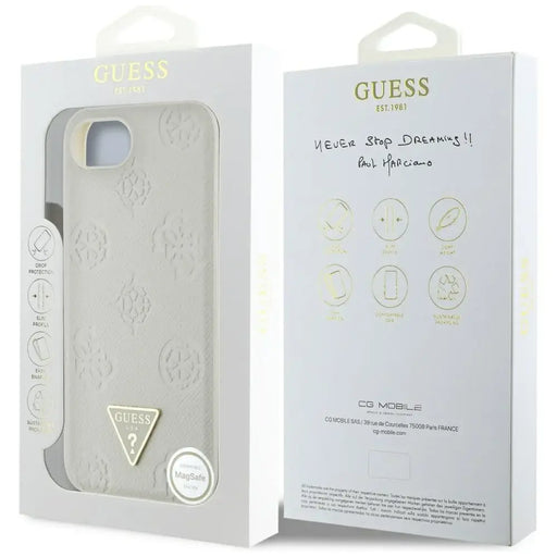 Guess Grained Hot Stamp Peony Triangle Logo MagSafe case for iPhone 16e - beige - Cell phone cases