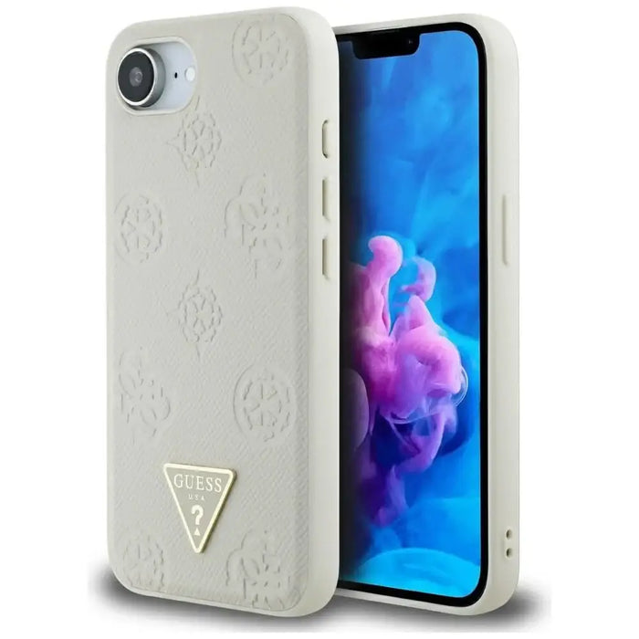 Guess Grained Hot Stamp Peony Triangle Logo MagSafe case for iPhone 16e - beige - Cell phone cases