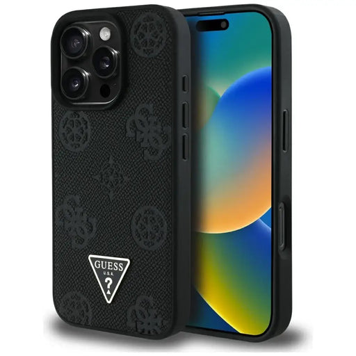 Guess Grained Hot Stamp Peony Triangle Logo MagSafe Case for iPhone 16 Pro Max - Black - Cell phone cases