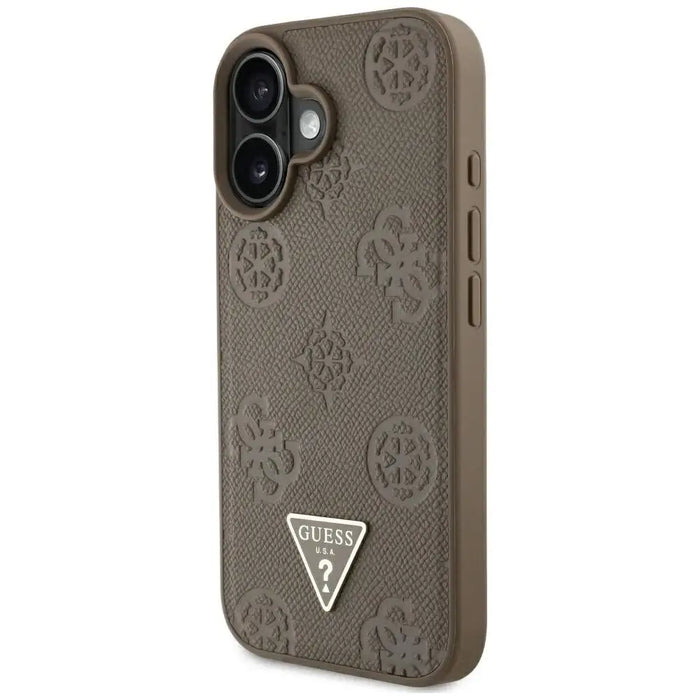 Guess Grained Hot Stamp Peony Triangle Logo MagSafe iPhone 16 Case - Brown - Cell phone cases and covers<<<HurtelXML