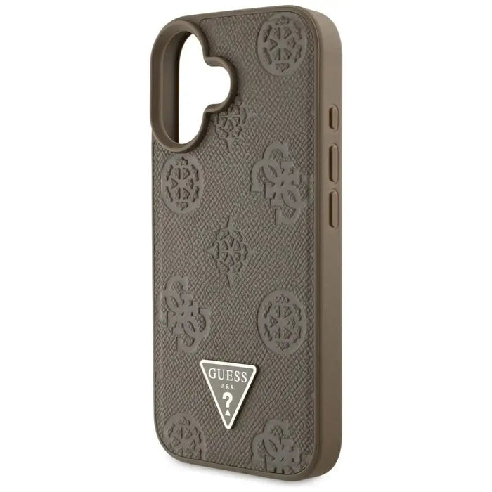 Guess Grained Hot Stamp Peony Triangle Logo MagSafe iPhone 16 Case - Brown - Cell phone cases and covers<<<HurtelXML
