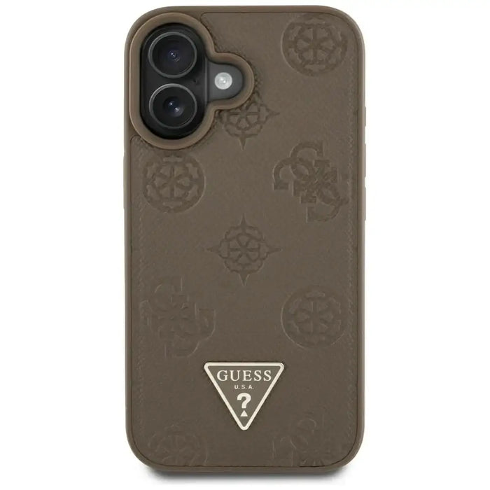 Guess Grained Hot Stamp Peony Triangle Logo MagSafe iPhone 16 Case - Brown - Cell phone cases and covers<<<HurtelXML