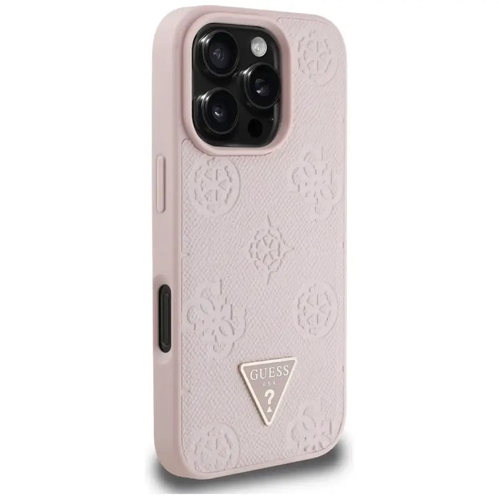 Guess Grained Hot Stamp Peony Triangle Logo MagSafe iPhone 16 Pro Case - Pink - Cell phone cases and covers<<<HurtelXML