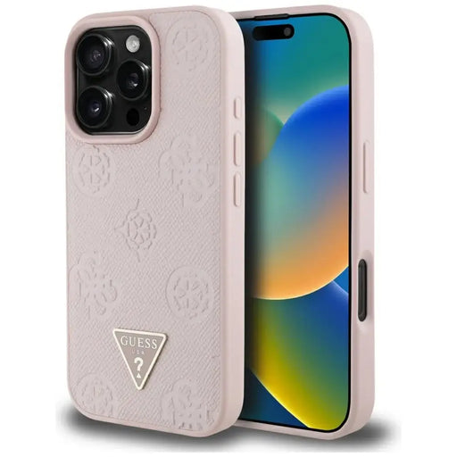 Guess Grained Hot Stamp Peony Triangle Logo MagSafe iPhone 16 Pro Max Case - Pink - Cell phone cases