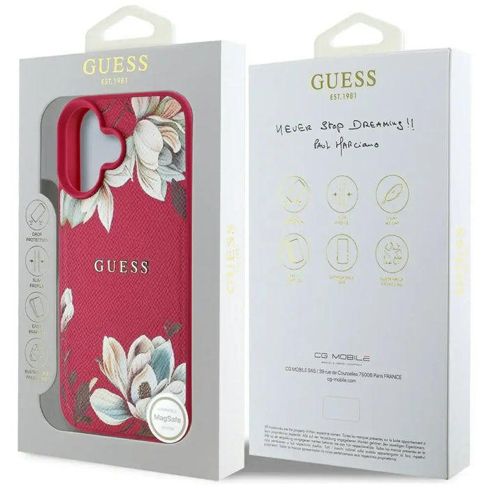 Guess Grained Printed Flower Pattern MagSafe case for iPhone 16 fuchsia - Cell phone cases and covers<<<HurtelXML
