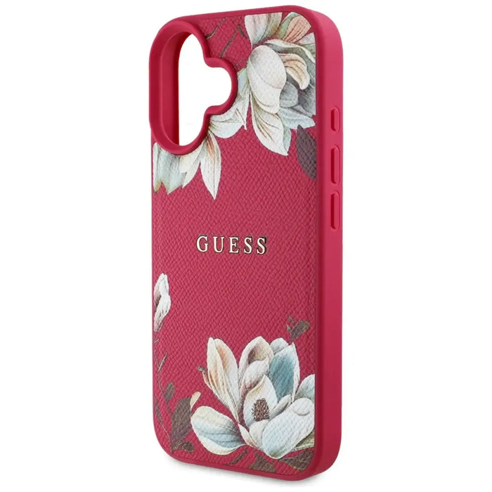Guess Grained Printed Flower Pattern MagSafe case for iPhone 16 fuchsia - Cell phone cases and covers<<<HurtelXML