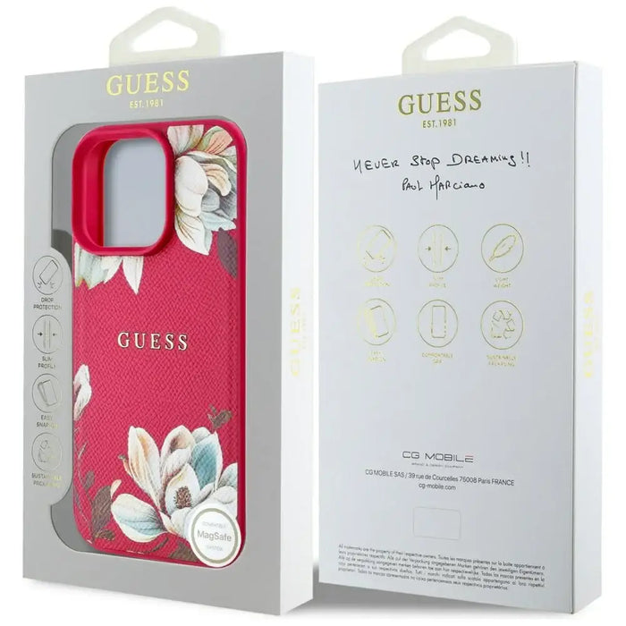 Guess Grained Printed Flower Pattern MagSafe case for iPhone 16 Pro Max fuchsia - Cell phone cases